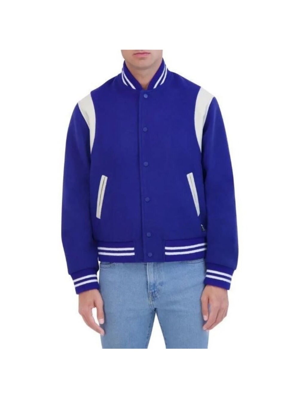 Hudson Jeans Mens Varsity Jacket Wool Blend Blue White Size Medium
